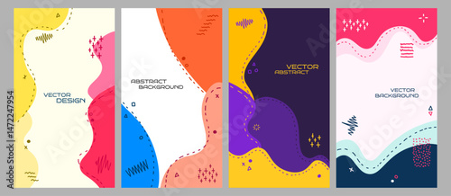 Vector illustration. Colorful childish background. Hand drawn memphis pattern doodle shapes and lines. Trendy abstract colorful style. Design elements for vertical wallpaper, flyer, coupon, leaflet