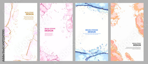 Vector illustration. Aesthetic watercolor paints. Abstract contemporary beautiful color backgrounds. Liquid marble design. Design element for poster, book or magazine cover, layout, flyer