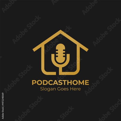 Real estate podcast logo inspiration. Podcast home house real estate logo.
