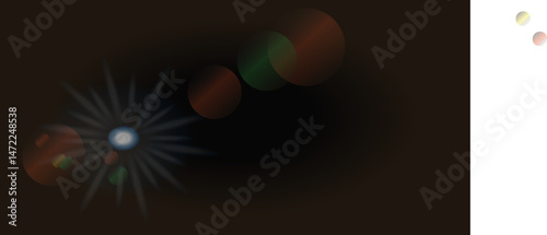 Lens flare and light overlay on black background. orange color. Lens Flare, Sun Flare on black background. Optical Flare effect illustration. lens effects for overlay designs or screen blending mode