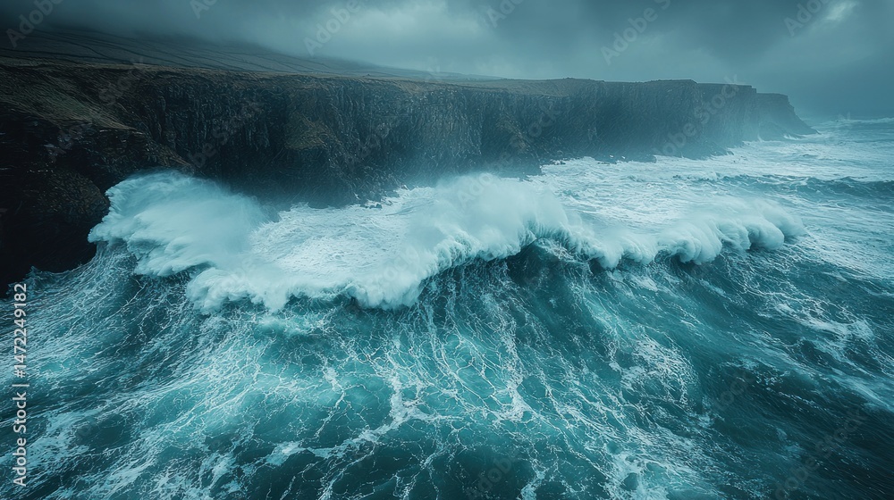 Obraz premium Powerful waves crashing against a dramatic cliff face