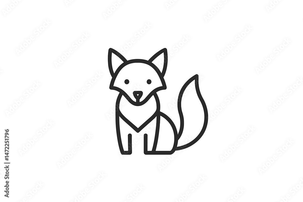 Fototapeta premium Vector icon of a sitting fox with a bushy tail in a minimalist style for graphic design projects or digital art
