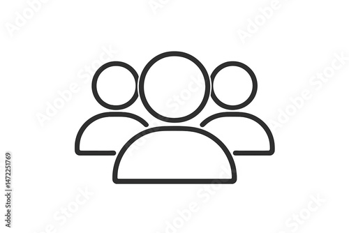 Vector icon representing three people in a minimalistic style suitable for user profiles or social media applications