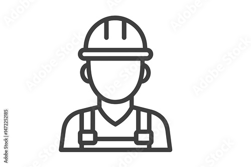 Outline of a construction worker wearing a hard hat and overalls in a minimalist vector style design suitable for various applications