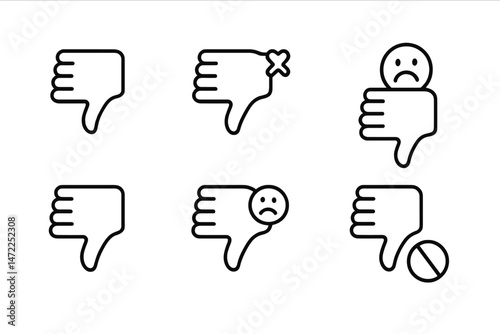 Vector icons representing negative feedback and disapproval in simple designs suitable for various digital applications