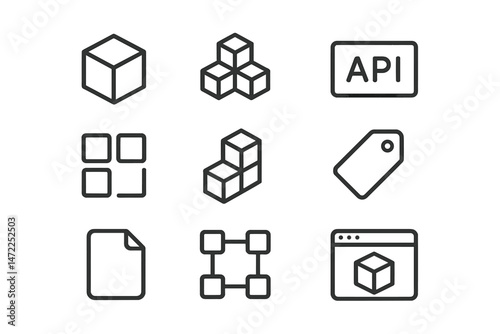 Vector icon collection featuring abstract shapes and symbols for design and development purposes