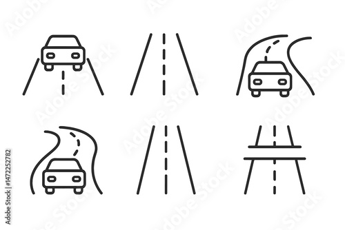 Vector icons representing various road and vehicle scenarios for design and illustration purposes