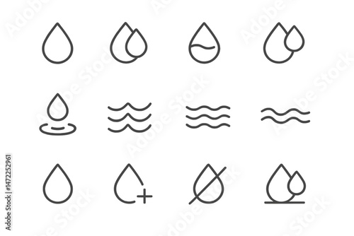 Vector icons displaying various water droplet designs suitable for web and graphic design projects