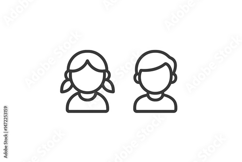 Vector icon representing a girl and a boy in a minimalistic style suitable for various design projects