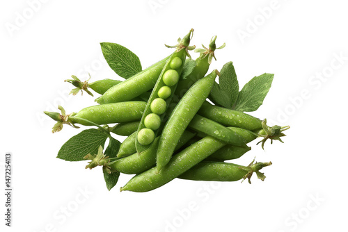 [Transparent Background PNG]Fresh Green Peas with Leaves