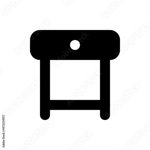 Illustration of a black bedside table with rounded edges and a white knob on the top drawer area
