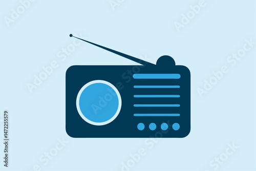 A minimalist vector illustration of a vintage radio receiver broadcasting classic audio content and music