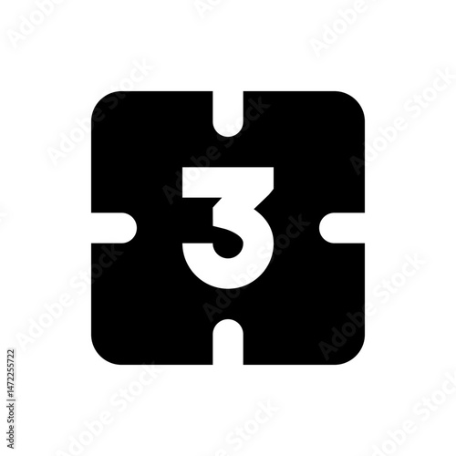 A bold black square with rounded corners and a white number three centered within it, simple and modern design