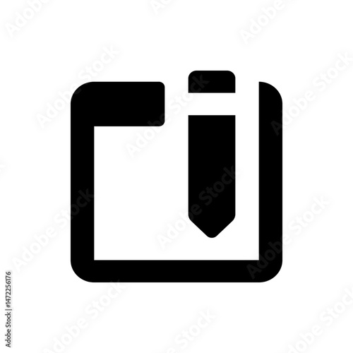 Black and white icon of a square with rounded corners and a downward pointing arrow inside it design