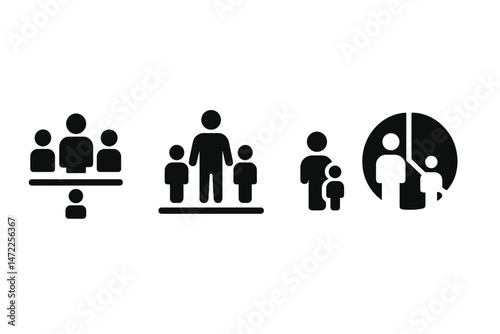 Vector icons representing family dynamics and relationships in a minimalistic style for graphic design projects