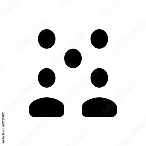 Illustration of two stylized people icons with three circles above them in a simple black and white design