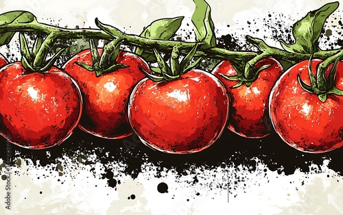 Fresh Tomatoes on Vine, Graphic Illustration photo