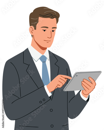 Professional Man Using Tablet for Work in Modern Business Environment