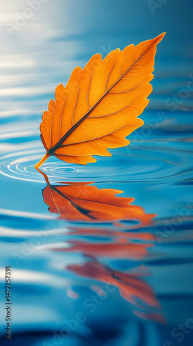 A yellow leaf floating on top of a body of water