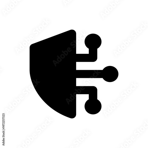 Black shield shape with rounded edges and three lines connecting to circles on the right side icon design