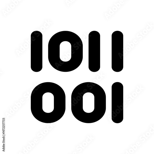 Illustration of two rows of binary code with rounded edges on a white background displaying simple design 100