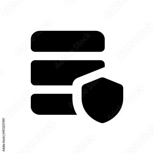 Database icon showing three stacked rectangles with rounded corners and a shield on the right side for security
