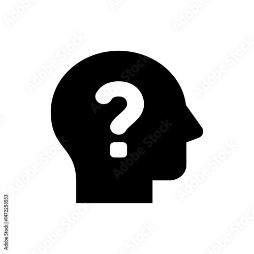 Silhouette of a head with a question mark inside representing thinking and problem solving process concept