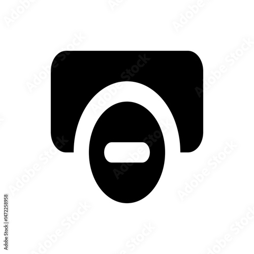 Black surveillance camera icon with rounded rectangle and circle shape security system for video recording
