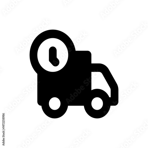 Black silhouette of a delivery truck with a clock symbol indicating time sensitivity and promptness of service