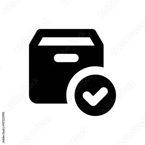 Black silhouette of a file cabinet with a check mark indicating completion and successful validation process