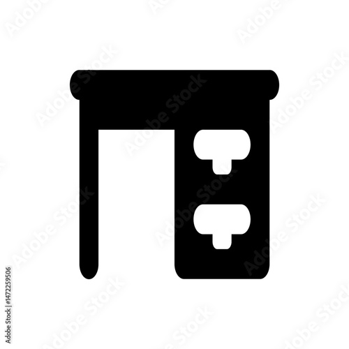 Illustration of a black desk with a visible leg and two drawers on the right side in a simple style