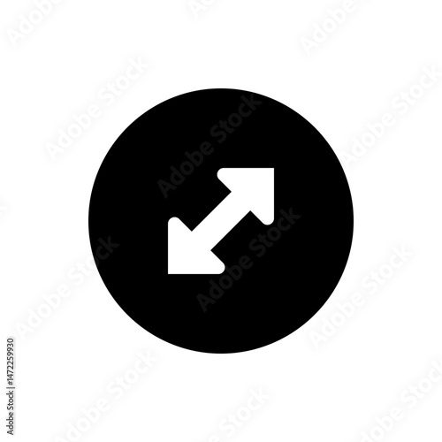 Two way arrow in a black circle pointing in opposite directions indicating expansion and contraction action