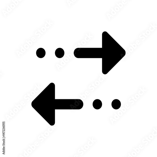 Illustration of a right and left arrow with dotted lines indicating direction and movement in black color