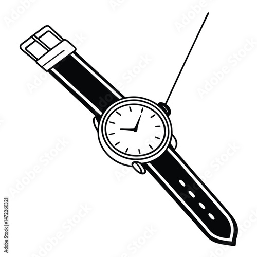 Elegant minimalist watch design illustration with vector lines on a transparent background