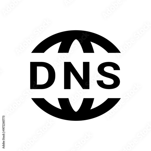 Black and white dns logo with a stylized globe design representing domain name system and internet connectivity