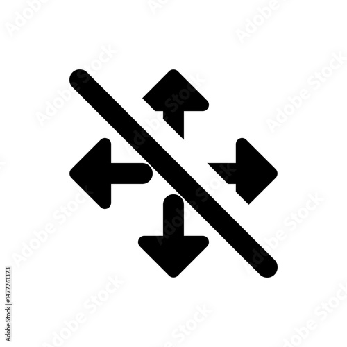 Black arrows pointing in four directions crossed out with a thick diagonal line on white background