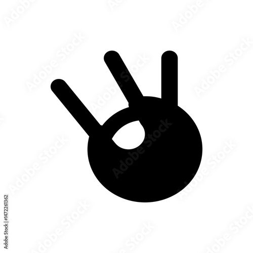 Black silhouette of a hand making an ok gesture with fingers extended upwards on a white background view