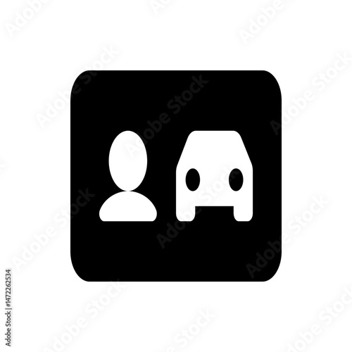 Illustration of a person icon and a car icon, both in white, set against a black rectangular background