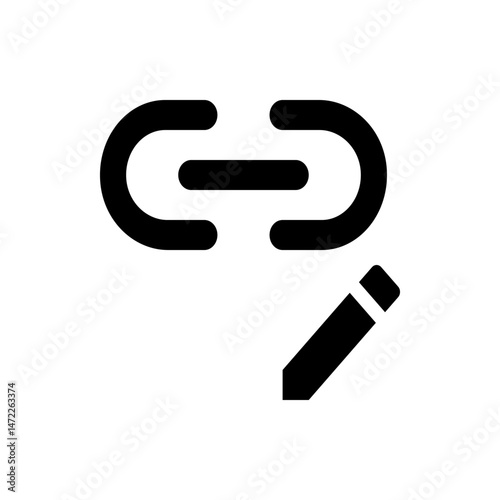 Black link icon with a horizontal bar in the middle and a pen icon below on a white background