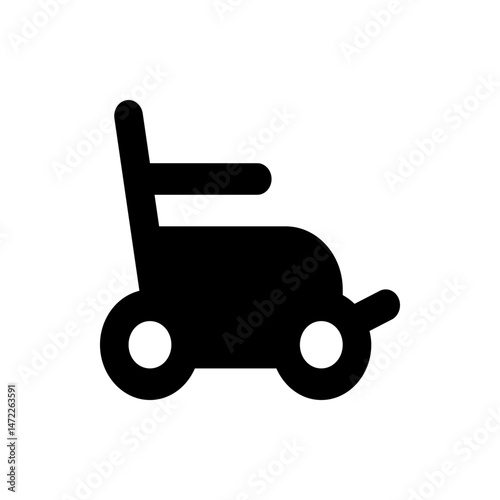 Illustration of a black personal mobility device with a seat, handle, and wheels on a white background