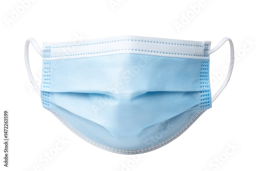 Medical face mask with pleats and ear loops. Png, Transparent background.