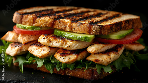 Grilled Chicken Sandwich on Toasted Bread with Fresh Vegetables