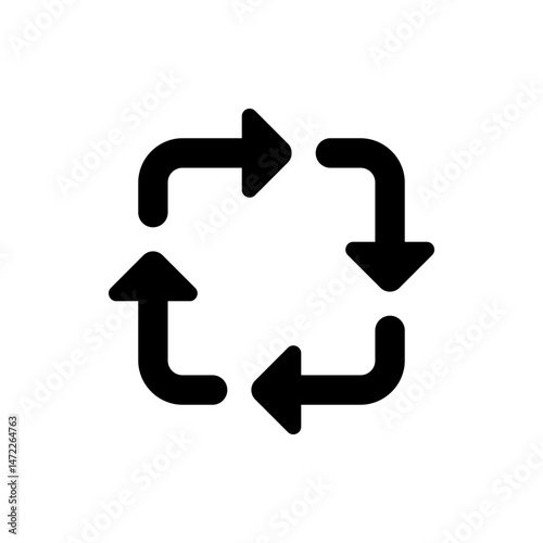 Black arrows forming a square rotation loop representing process cycle and continuous flow in simple design