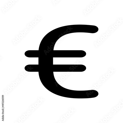 Illustration of a simple black euro currency symbol with two horizontal lines on a white background view