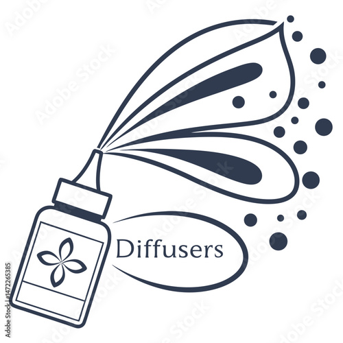 Minimalist illustration of an essential oil diffuser with decorative floral design elements