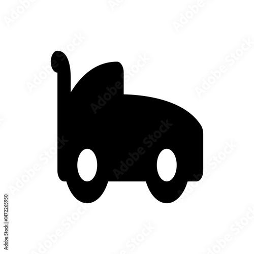 Illustration of a black lawn mower with visible wheels and handle on a white background in simple style