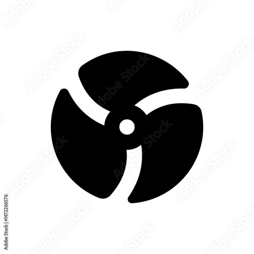 Illustration of a three bladed propeller with a central white circle on a white background design element