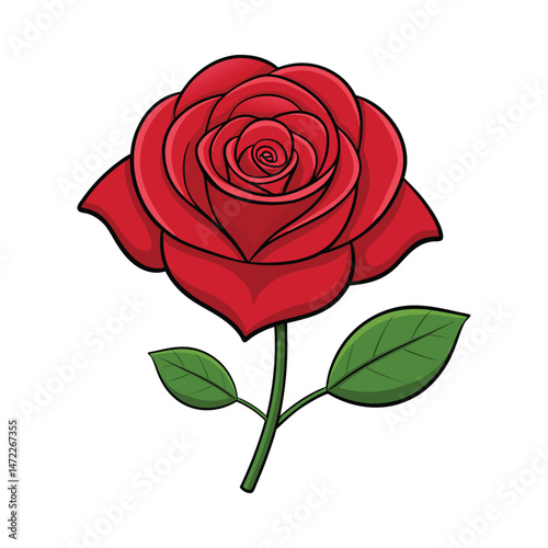 A minimalist colorful illustration of a rose isolated on a white background. Vector graphic design.