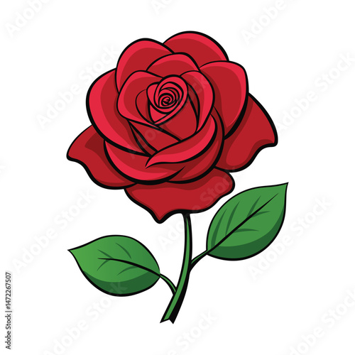  A minimalist colorful illustration of a rose isolated on a white background. Vector graphic design.