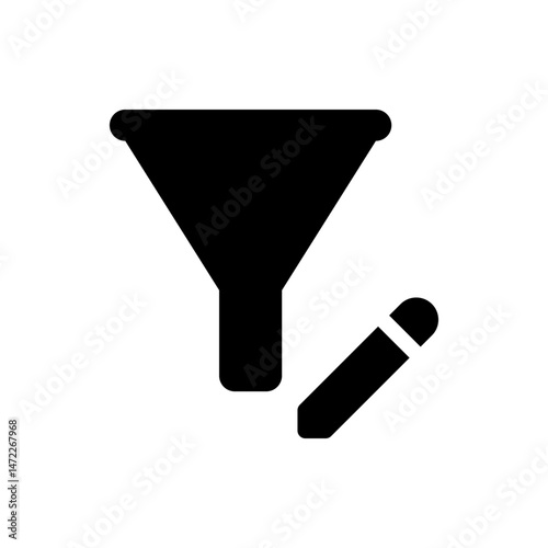 A black funnel icon next to a black pencil icon with a white stripe on a white background image view